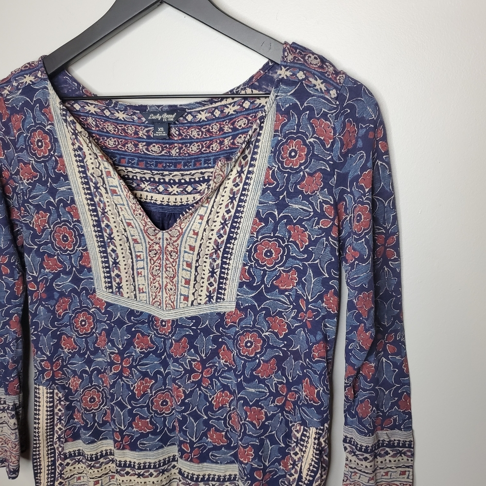Lucky Brand Floral Woodblock Print Peasant Blouse - Picture 5 of 16